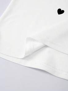 SHEIN 女士爱心印花宽松休闲撞色条纹圆领T恤 情人节上衣 - 彩色 - 查看 4