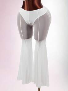 Amplova Quần ống loe lưới mỏng vát chéo cạp trễ - trắng - Xem 4