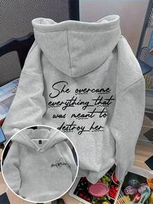 Flirla Sudadera con capucha térmica con cordón y estampado gráfico de letras para mujer de talla grande - Gris Claro - Ver 1