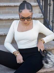Melissa Matos Ensemble pantalon maxi évasé et pull avec taille serrée noire pour jeunes femmes, convient pour le travail, la maison et les sorties - Noir - Voir 6