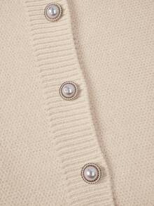 Franclia Women's Elegant Fashion Minimalist Versatile Round Neck Ruffle Hem Waist Fitted Cardigan Sweater, Autumn/Winter - Apricot - View 5