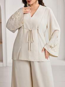 Veilorie 大码女式纯色交叉裹身蝙蝠袖优雅阿拉伯风格套装