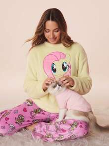 My Little Pony X SHEIN Women's Autumn/Winter Horse Embroidery Drop Shoulder Top And Pants Pajama Set Cute Pajama Pajamas For Women Kawaii Pajamas Cartoon Pajamas Women - Multicolor - View 8