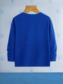 SHEIN | PAW Patrol Young Boy Casual Cartoon Dog & Letter Print Crew Neck Long Sleeve Knit T-Shirt, Spring/Autumn - Blue - View 2