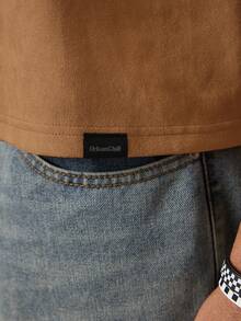 SWAVVY Men's Knitted Casual Loose Fit Numeric Embroidery Short Sleeve T-Shirt - Khaki - View 5