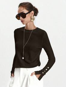 Lumivelle قميص داخلي محبوك بأكمام طويلة متعدد الاستخدامات وأنيق للارتداء اليومي - بني - مشاهدة 4