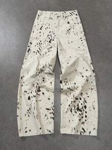 ROMWE MEN Quần jean ống rộng dáng rộng, thường ngày có túi họa tiết cho nam - trắng - Xem 1