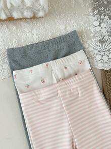 SHEIN 3pcs Baby Girls' Solid Color Leggings Set, Simple & Sweet Style, Loose Straight Fit, Suitable For Daily Outings, Casual Home, Outdoor Sports, And Party Occasions - Multicolor - View 5