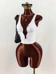 Amplova 2026 New Design Hollow-Out Fitted Women Tank Top - White - View 8