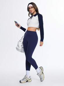 Eassivo Eassivo Cropped Fitted Long Sleeve Turtleneck Knit Sweater - Navy Blue - View 6