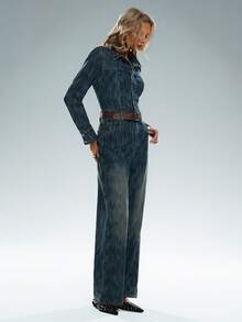 TRNVIE 女士时尚休闲Y2K复古性感牛仔连体裤 - 中等水洗藍 - 查看 6