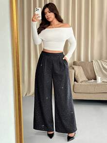 Vionelle Quần dài vải jacquard bụi phong cách Pháp thanh lịch dành cho nữ cỡ lớn, mùa thu/đông - màu đen - Xem 8