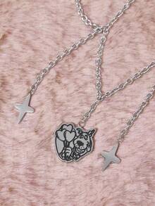 SCOOBY-DOO X SHEIN 银色心形项链，波浪形设计时尚配饰 - 銀色 - 查看 3