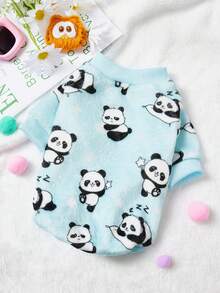 PETSIN 1件可爱熊猫法兰绒宠物服，加厚蓝色法兰绒保暖宠物服装 - 藍色 - 查看 1