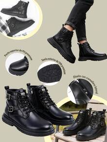 Botas de cuero negras para hombre,Botas altas para hombres de 2025, Botas de otoño e invierno para hombre casuales resistentes y cómodas,nueva llegada, antideslizantes, desodorizantes, cómodas, versátiles, de moda y para trabajo casual - Negro - Ver 9