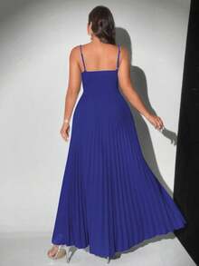 Viva Relle 大码垂坠领优雅蓝色大A字连衣裙 - 藏蓝色 - 查看 2