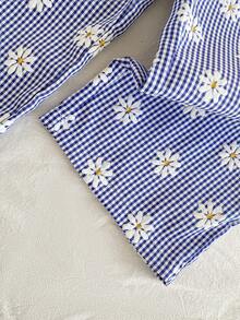 Vintaside Kids 两件套女童格纹碎花印花无袖上衣和配套长裤，修身款式，适合外出、休闲、运动、派对等场合。