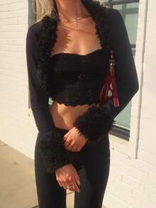 Sydney Algeri Áo khoác nữ hở lưng hở phía trước màu trơn mờ - màu đen - Xem 3