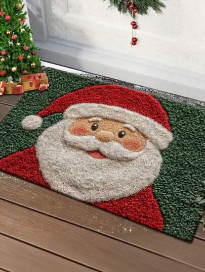1 pieza Alfombra antideslizante de Papá Noel, lavable a máquina, decoración navideña, adecuada para la decoración del hogar, la cocina y la entrada en Navidad, felpudo lindo, regalo de Navidad