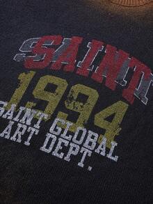 ROMWE MEN Street Life 男士字母图案圆领宽松毛衣，秋冬款 - 黑色 - 查看 5