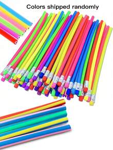 20 支灵活、可弯曲铅笔、彩色条纹弯曲铅笔（带橡皮擦）、礼物和派对装饰品（仅供成人使用） - 彩色 - 查看 2