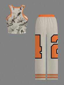 Slaydiva 女士休闲街头风吊带背心和宽松长裤两件套西装 / Y2k 服饰 / 街头服饰 / 女士两件套西装 / 返校季 / 休闲街头风 / 嘻哈风西装 / 蝴蝶号码 - 彩色 - 查看 4