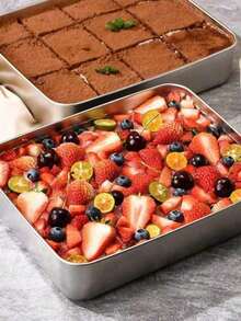 Madebyblanc 1pc/2pcs A Stainless Steel Square Flat Plate With A Lid, Suitable For Tiramisu, Baking And Serving Dishes - Multicolor - View 5