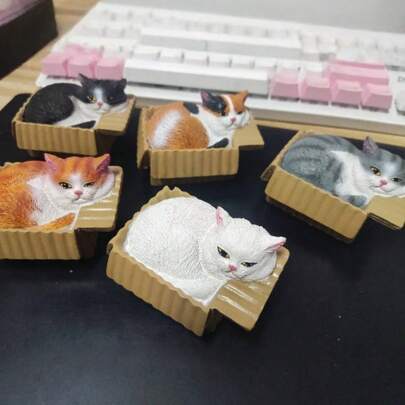 Joivida 快递盒里的猫咪迷你摆件 - 可爱的树脂桌面装饰品