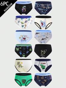 Tween Boys Briefs-Briefs Dinosaur Print Assorted Colors Comfortable Elastic Waistband Soft Stretch Everyday Underwear Random Pack Six Seasonal Four Seasons Holiday 2026 Must Have Gift Active Play School Vacation Playful Graphic Modern Durable