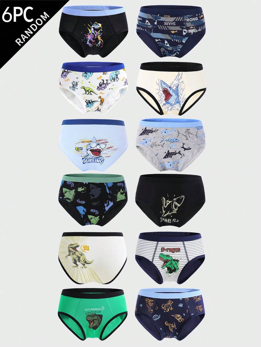 Tween Boys Briefs-Briefs Dinosaur Print Assorted Colors Comfortable Elastic Waistband Soft Stretch Everyday Underwear Random Pack Six Seasonal Four Seasons Holiday 2026 Must Have Gift Active Play School Vacation Playful Graphic Modern Durable