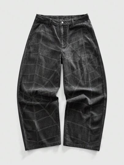 Street Life Herren Jeans mit Spinnennetz Digitaldruck und Schnalle Fliegenverschluss