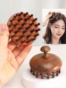 1PC Massage Tickle Relieve And Relax Head Massage Tool Natural Sandalwood Wide Toothed Comb With Scalp Massage Function, Compact, Portable And Durable,Gua Sha,Lymphatic Drainage,Cellulite,Back Scratchers,School,Back To School,Travel,Travel Essentials,Home Essentials,Spa,Massage Tool,Massage,Massager,Spa - Multicolor - View 2