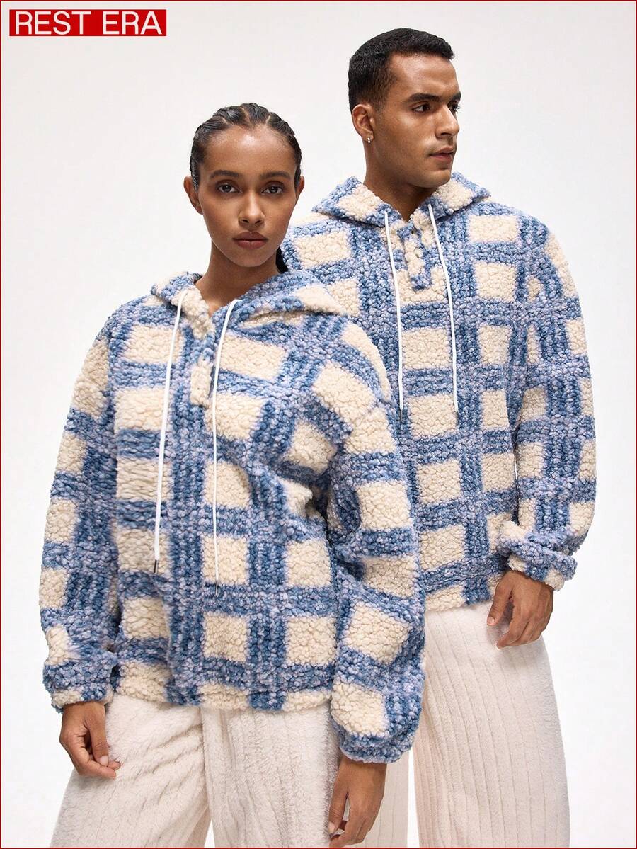 Rest Era Męska bluza z kapturem i długim rękawem z polaru w kratę, idealna na co dzień, jesień/zima - Wielokolorowe - Zobacz 1