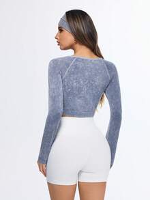 Eassivo Eassivo Seamless High Elasticity Aerobic Yoga Fitness Workout Long Sleeve Top - Grey - View 2