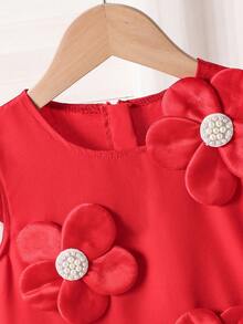 Vestido sin mangas de color rojo sólido para niñas - Rojo - Ver 4