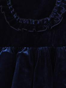 Sparklyn 少女丝绒连衣裙，黑色，刺绣领，优雅时尚，适合派对、秋冬季节穿着，可爱撞色领口贴花，假日、夏季、旅行皆宜。 - 藏蓝色 - 查看 5