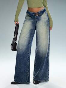 TRNVIE Women's Fashion Casual High Street Retro Low Waist Wide Leg Jeans - Medium Wash - View 9