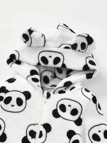 SHEIN 新生儿男女宝宝可爱毛绒卡通图案连帽连体衣，秋冬季 - 彩色 - 查看 14