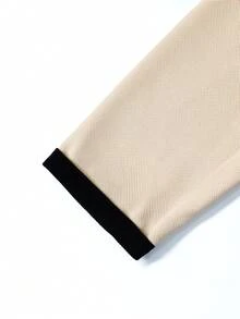 Manfinity Homme Men's Minimalist Commuter Quarter Button Long Sleeve Polo Shirt, Solid Color, Autumn Polo Shirts For Men Collar Polo Shirts For Men Long Sleeve - Beige - View 5