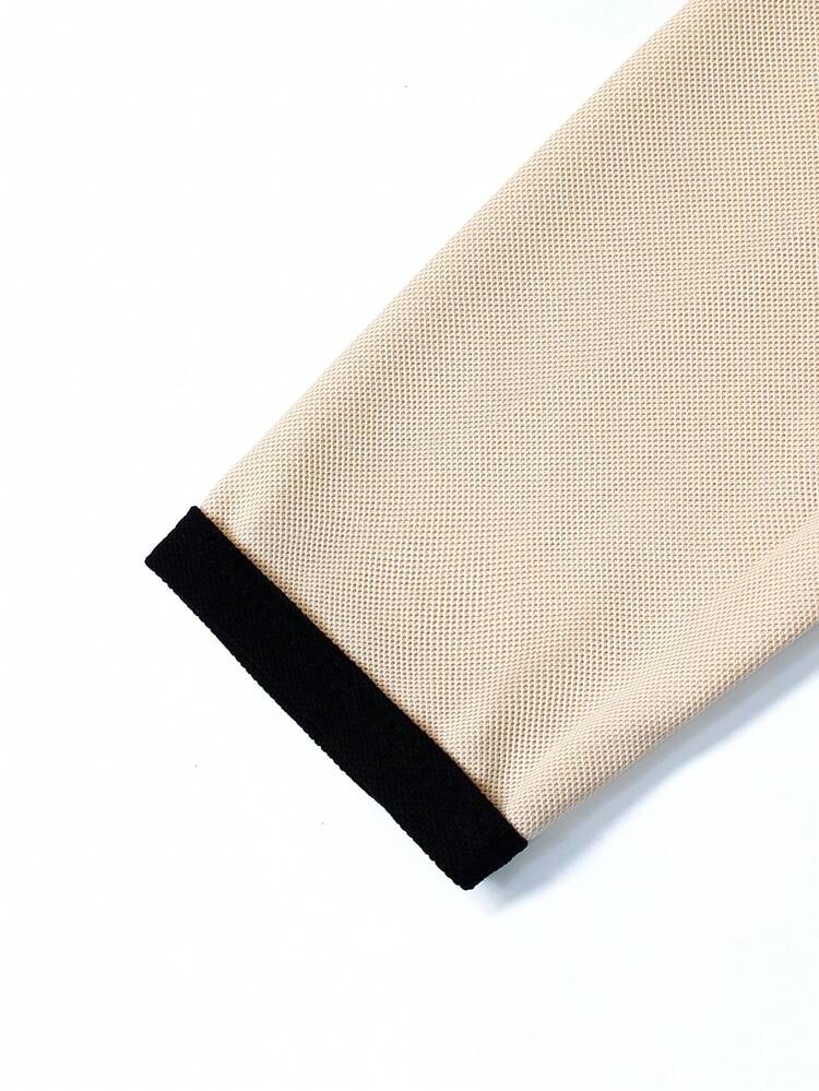 Manfinity Homme Áo thun polo tay dài cài nút đơn giản dành cho nam, màu trơn, mùa thu - Màu be - Xem 5