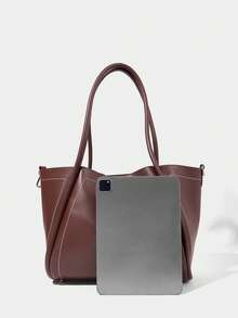 SHECARRY BOLSO DE HOMBRO PARA MUJER DE GRAN CAPACIDAD Y USO CASUAL PARA IR AL TRABAJO - Café integral - Ver 4