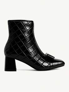 CUCCOO CHICEST Women's Bow Decor Side Zipper Design Fashion Chunky Heel Mid-Calf Boots For Christmas - Black - View 8