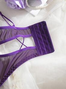 两件套花卉刺绣网纱透视性感内衣套装