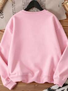 DrmWander Grafik-Muster Sweatshirt mit Rundhalsausschnitt in Große Größen, lässiger Streetstyle Pullover mit Langarm, Herbst/Winter - Pink - Übersicht 2
