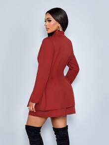 SOLERSUN Bộ vest dài tay xếp ly cổ chữ V sang trọng thanh lịch dành cho nữ, bộ vest đi làm hàng ngày đa năng - Rỉ Nâu - Xem 2