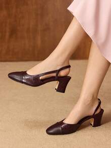 MOTF WOMEN'S EUROPEAN AND AMERICAN NEW COMFORTABLE AND SIMPLE SPLICING WITH HIGH HEELS - Burgundy - View 5