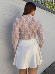 Nezia Cruz Plus Size Stand Collar Sheer Lace Top Fall Cloth For Women - White - View 2