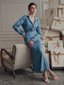 Anewsta Women's Elegant Commuter Embroidered Sequins Beaded Blouse - Blue - View 6