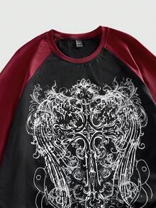 ROMWE MEN Goth Áo thun tay lỡ họa tiết chữ thập và cánh phong cách Punk đường phố thời trang thường ngày mùa hè cho nam - màu đen - Xem 4