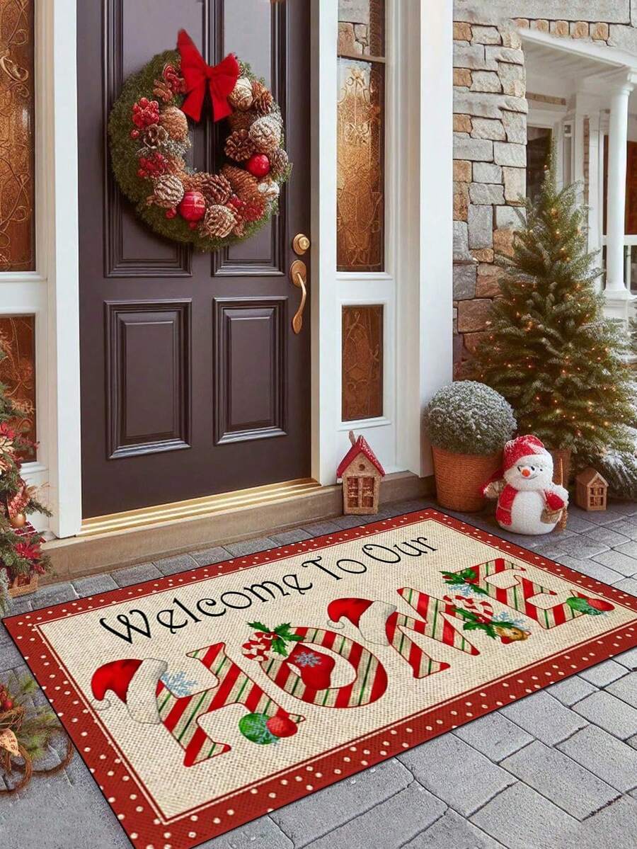 1件圣诞地毯，圣诞元素地毯，防滑节日门垫，柔软舒适，易于清洁，家居装饰，适用于卧室、客厅、餐厅、浴室入口 - 彩色 - 查看 1